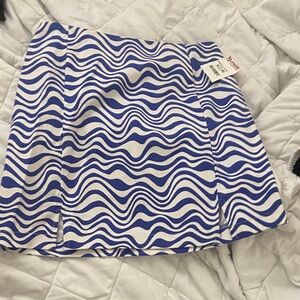 Love on a Hanger Blue and White Wave Pattern Mini Skirt